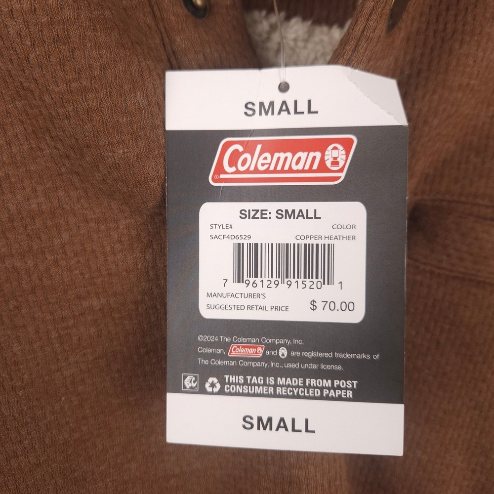 Coleman Bonded Sherpa Lined Henley Shirt Men's Small Copper Waffle Knit Thermal - Picture 14 of 14